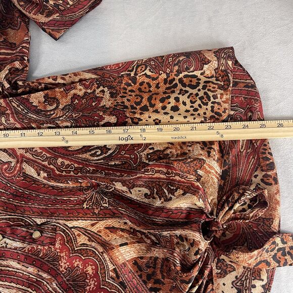 Chicos Top Women 1 US M Multi Animal Paisley Satin Sequin Neck Blouse Tie Hem - Picture 10 of 10